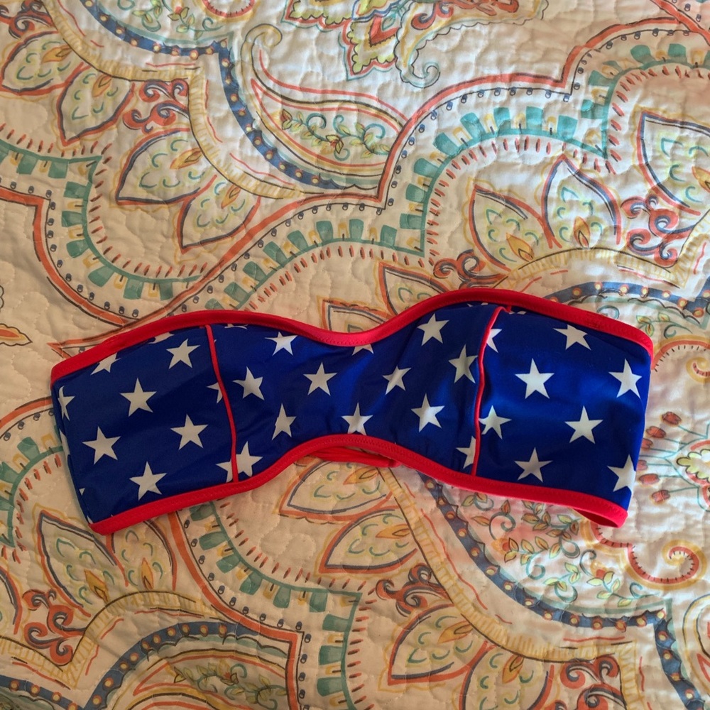 MED: Red white and blue bathing suit top